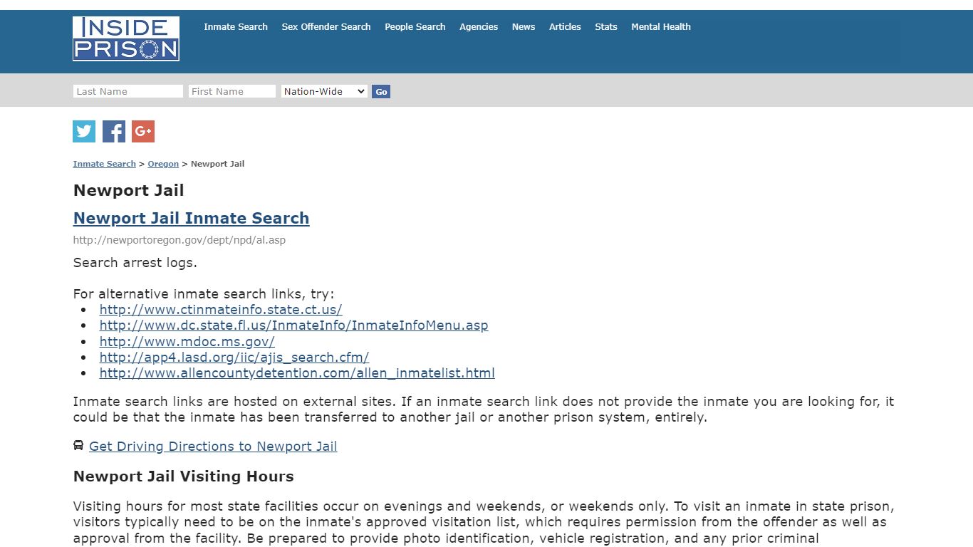 Newport Jail - Oregon - Inmate Search - Inside Prison